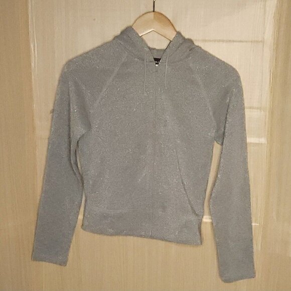 Express Silver Hooded Full Zip Sweatshirt Small - Picture 1 of 5